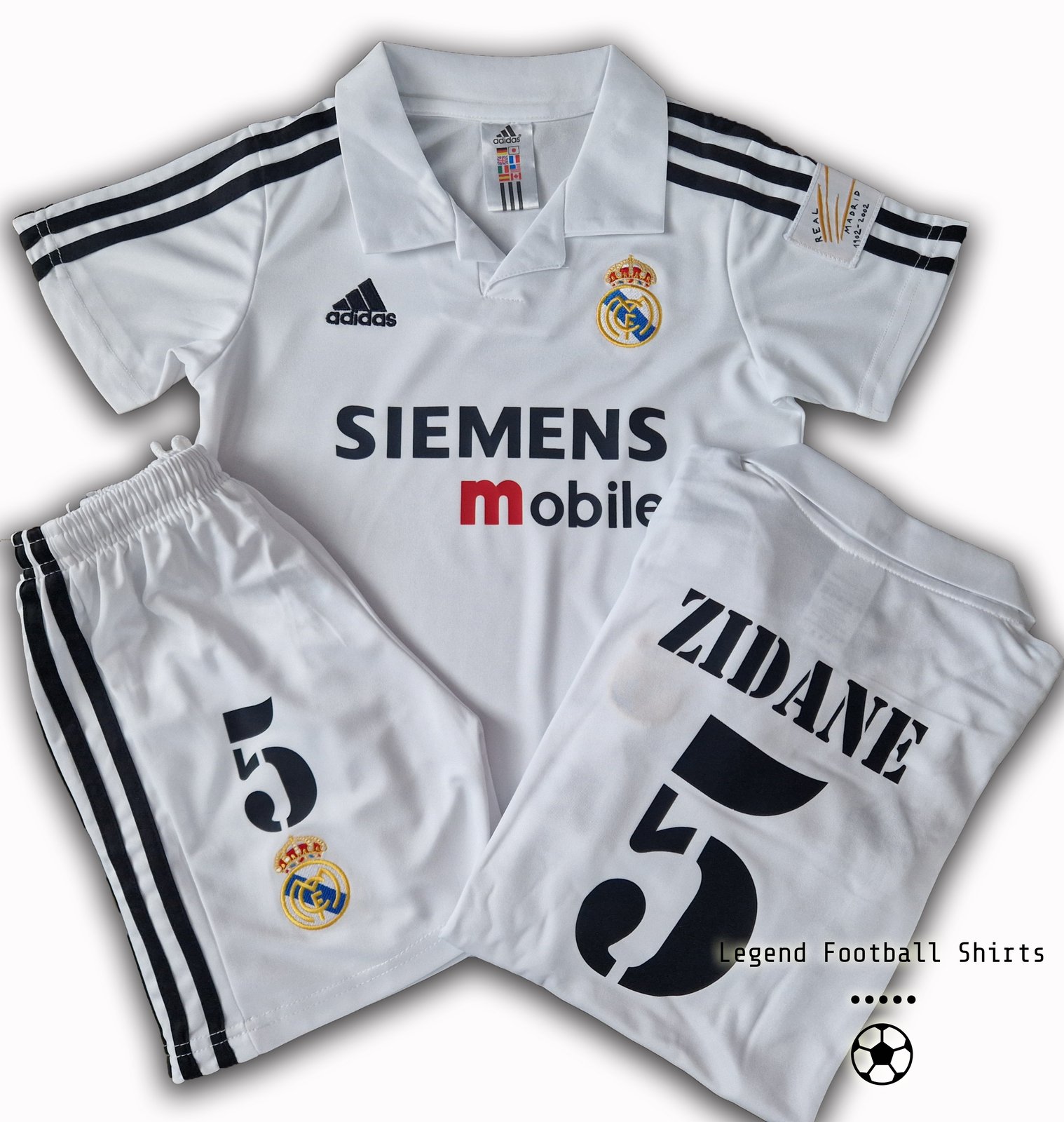Real Madrid 2002 2003 kids retro kit ZIDANE 5 | Legend Football Shirts
